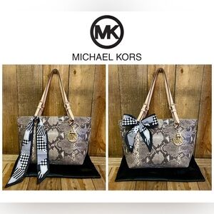 Michael Kors. 3 Piece: Jet Set Python Embossed Tote with Free Dust Bag & Scarf.
